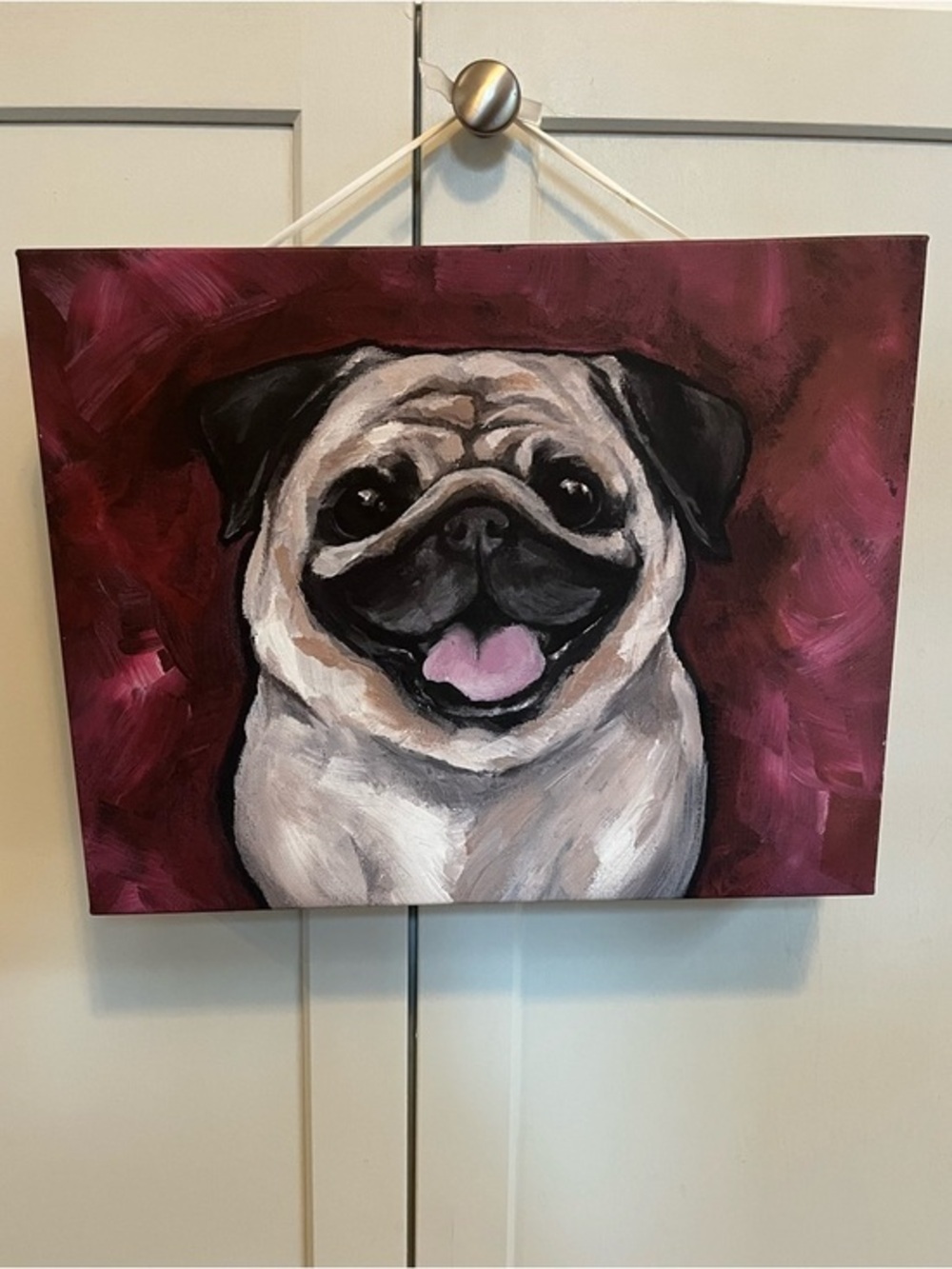 Pug Portrait Canvas Art - Pink & Purple Background
